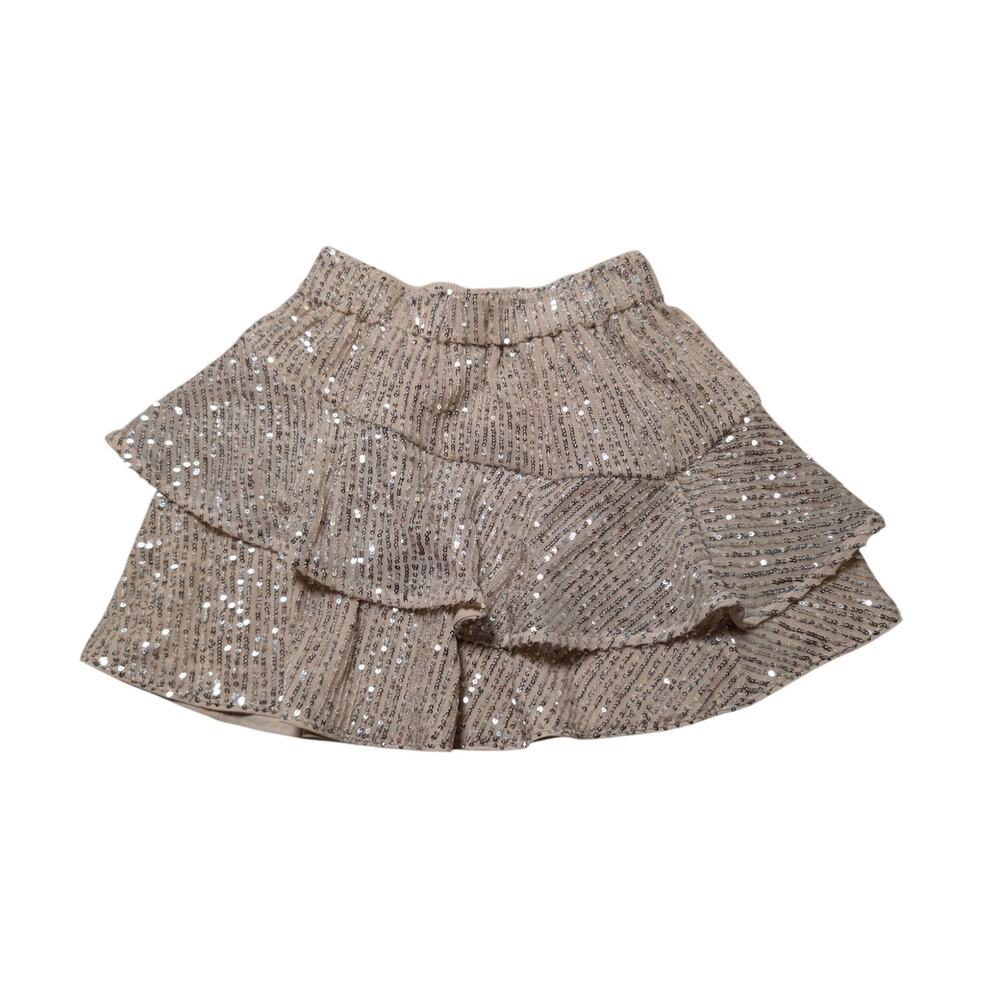 NWT Abercrombie Kids Champagne Gold Sequined Tiered Ruffle Skirt Size 9/10